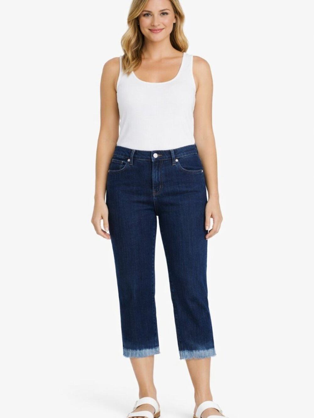 Chico's So Slimming Girlfriend Slim Leg Dip Dye Crop Jeans US Size 6 NWT